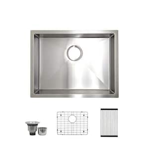 23 in. Undermount Single Bowl 18 Gauge Stainless Steel ADA Kitchen Sink with Accessories