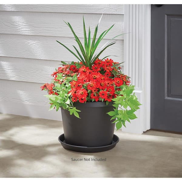 Antonella Large Black Plastic Planter with Drainage Hole (16 in. L x 16 in. W x 12.8 in. H)