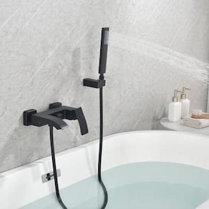 Single-Handle Wall Mount Roman Tub Faucet with Hand Shower in Matte Black