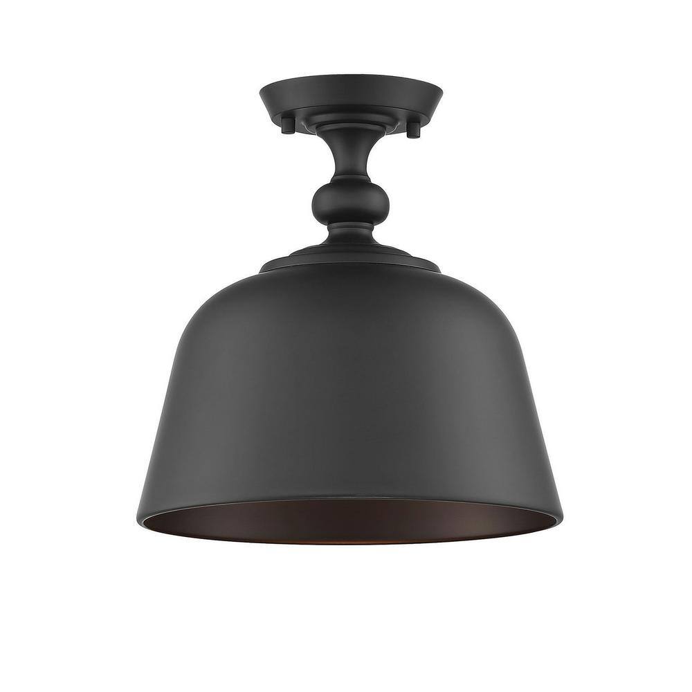 Matte Black Glass and Nickel Semi-Flush Mount Light