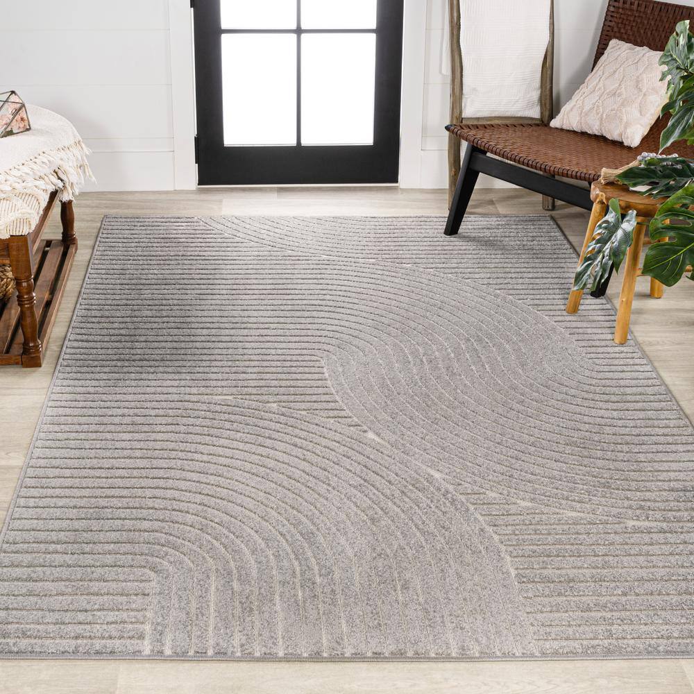Gray and Ivory High-Low Geometric Synthetic 8' x 10' Area Rug