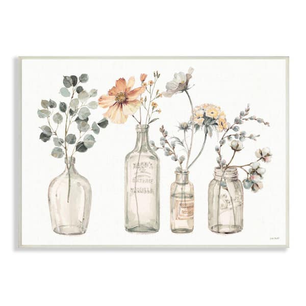 Stupell Industries "Antique Floral Bouquets Flowers Glass Jar Painting" by Lisa Audit Unframed Nature Wood Wall Art Print 10 in. x 15 in.