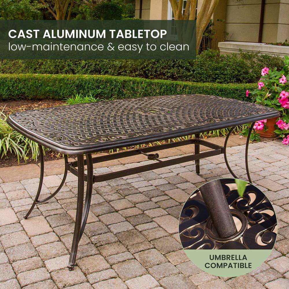 Tan and Bronze 7-Piece Outdoor Dining Set with Swivel Rockers