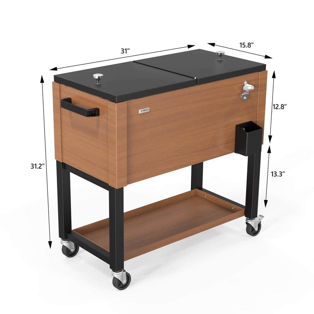 Brown 80 Quart Rolling Cooler Cart with Wheels and Cover