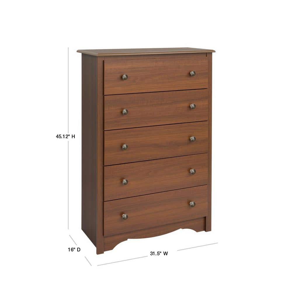 Monterey Cherry 5-Drawer Vertical Dresser with Metal Knobs