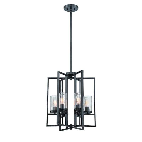 Designers Fountain Elements 4-Light Charcoal Chandelier with Rain Glass Shades For Dining Rooms