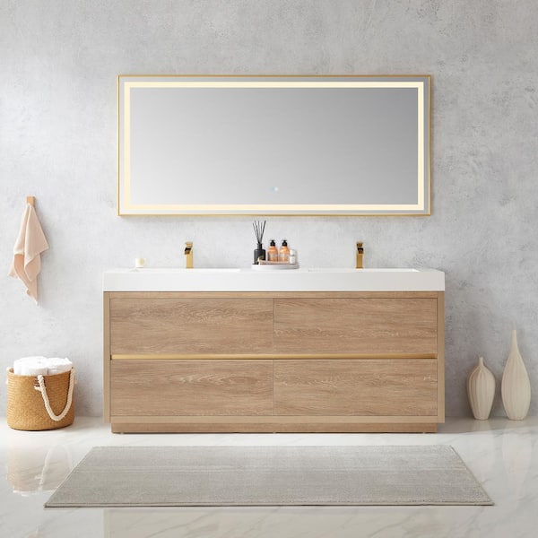 ROSWELL Palencia 72 in. W x 20 in. D x 33.9 in. H Double Bath Vanity in North American Oak with White Composite Stone Top