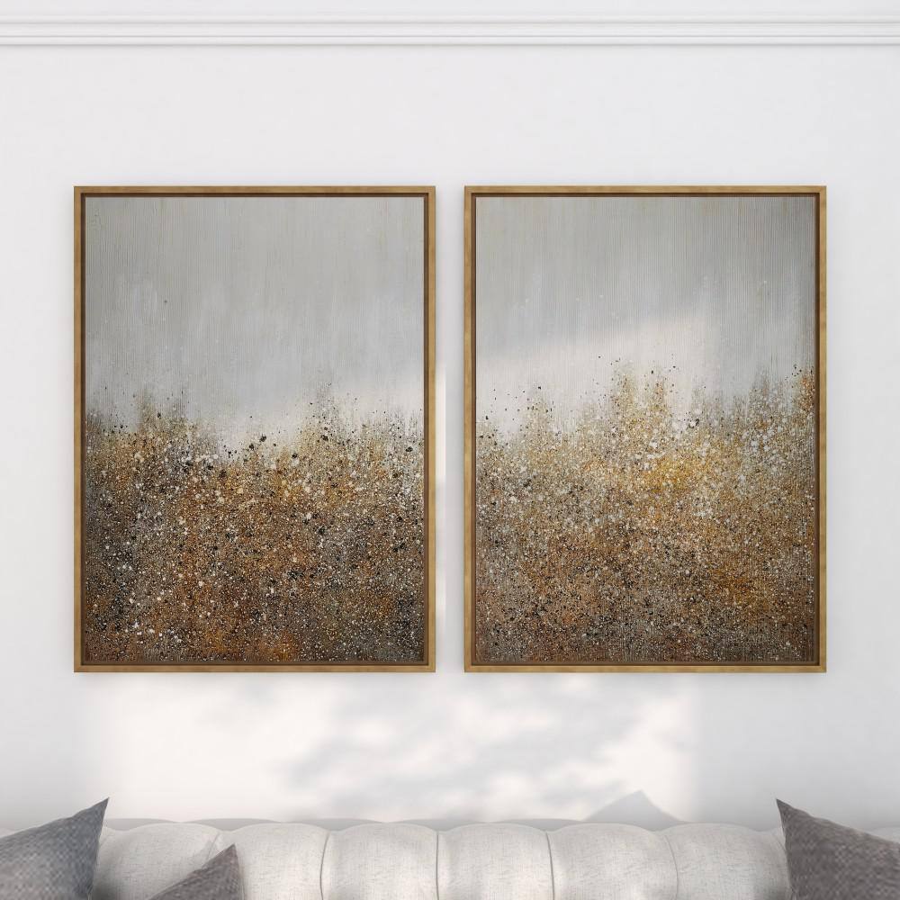 Gold and White Glitter Acrylic Abstract Framed Wall Art Set