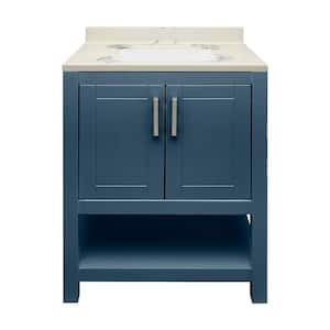 Tufino 25 in. W x 19 in. D x 36 in. H Bath Vanity in Navy Blue with Cultured Marble Vanity Top in Carrara White