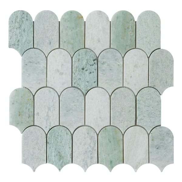 Moonlit Arches 4" Green 12.11 in. x 12.11 in. Picket Polished Marble Mosaic Wall and Floor Tile (10.2 sq. ft./Case)