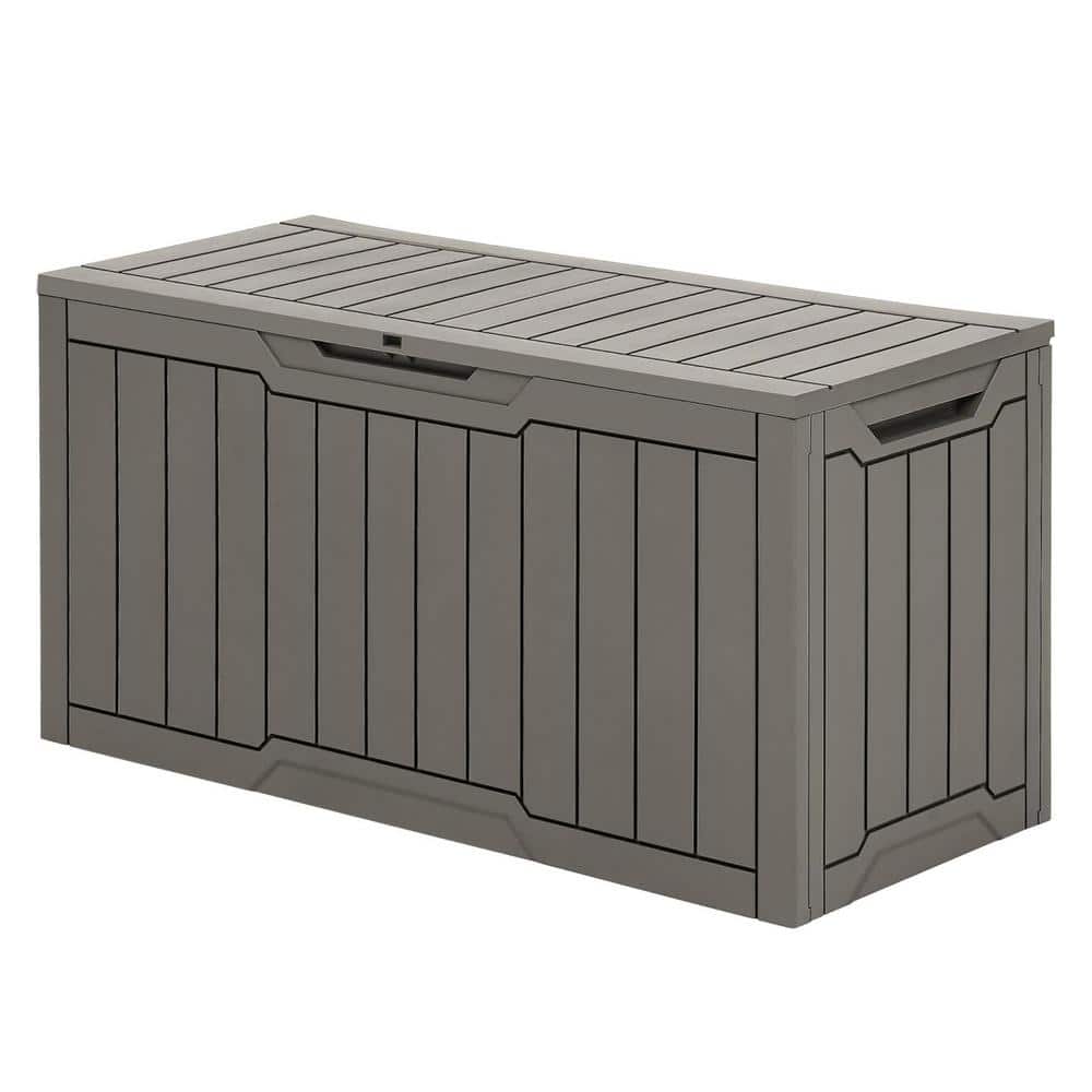 80 Gal. Large Taupe Water Resistant Resin Deck Box with Lockable Lid