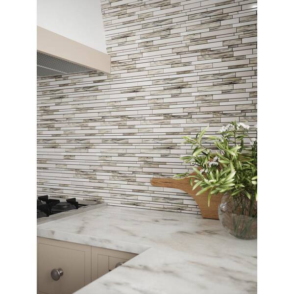 Jeffrey Court Coastal Skies Grey 14 in. x 11.75 in. x 8 mm Interlocking Glossy Glass Mosaic Tile