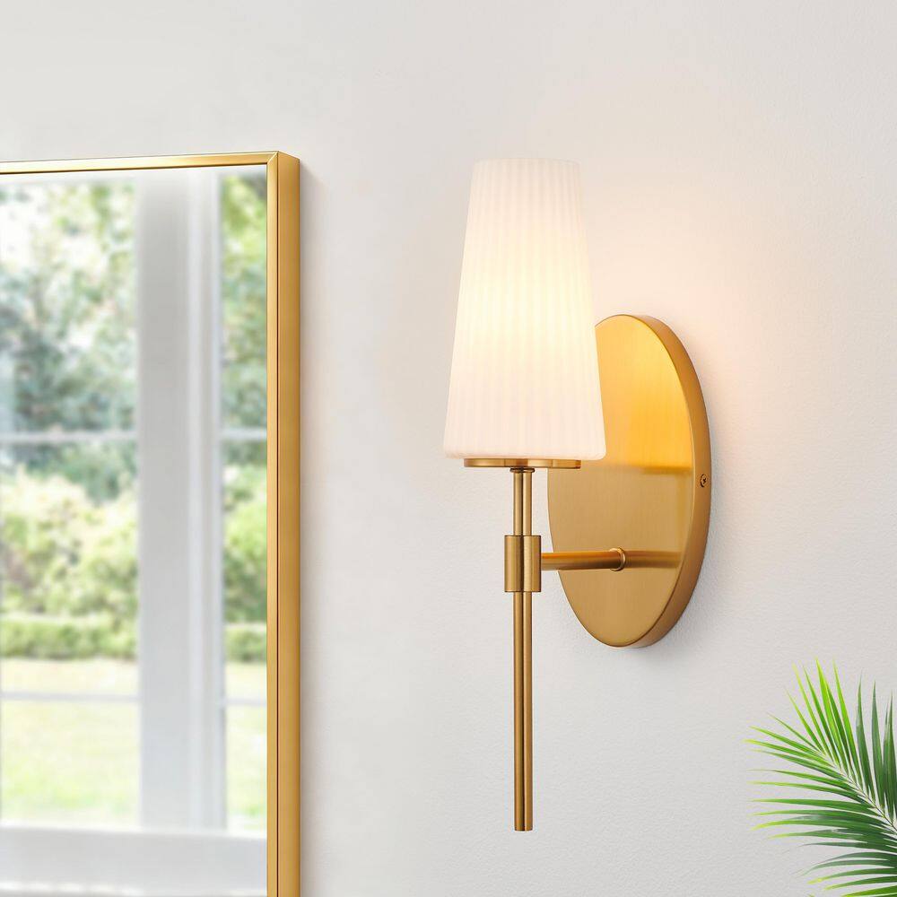 1-Light Brushed Gold Wall Sconces with Frosted Opal Ribbed Glass Shade price history on PriceWatchPro