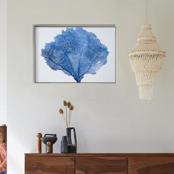 Benjara Blue and White Wooden Framed Abstract Tree Design Wall Art Decor