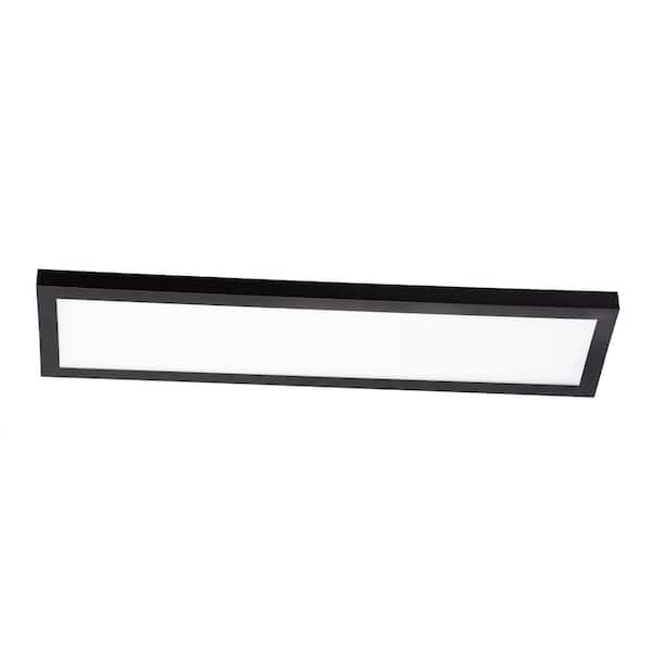 Delgado 24 in. 34-Watt Modern Black Integrated LED Flush Mount with Frosted White Acrylic Shade