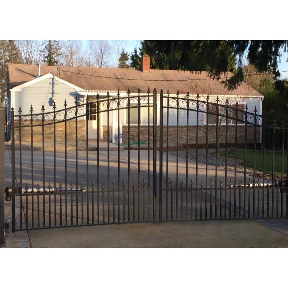 Prague Style Black Steel Dual Driveway and Pedestrian Gate