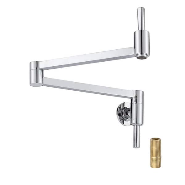 VEVETTA Wall Mounted Pot Filler Kitchen Faucet with Double Handles and 360° Spout Swivel in Polished Chrome