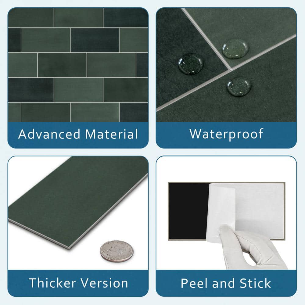 Green Stone Composite Peel and Stick Subway Wall Tiles