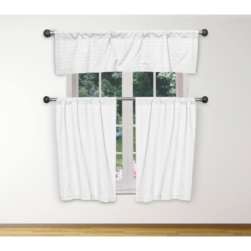 White-White Striped Rod Pocket Room Darkening Curtain - 15 in. W x 58 in. L