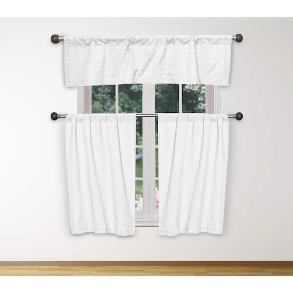 Duck River White-White Striped Rod Pocket Room Darkening Curtain - 15 in. W x 58 in. L (Set of 3)