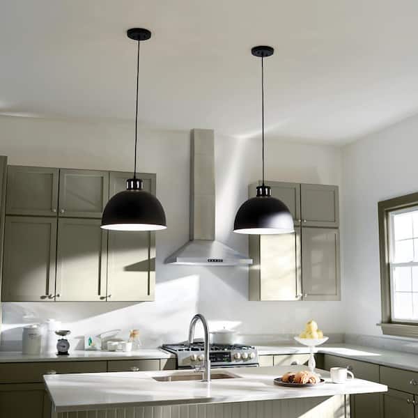 Zailey 15.75 in. 1-Light Black Contemporary Shaded Kitchen Dome Pendant Hanging Light with Metal Shade