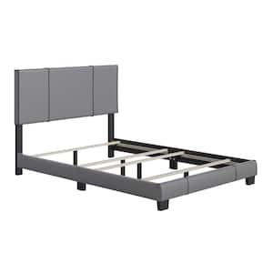 Lucena Grey with Black Accents Faux Leather Full Upholstered Bed Frame with Headboard