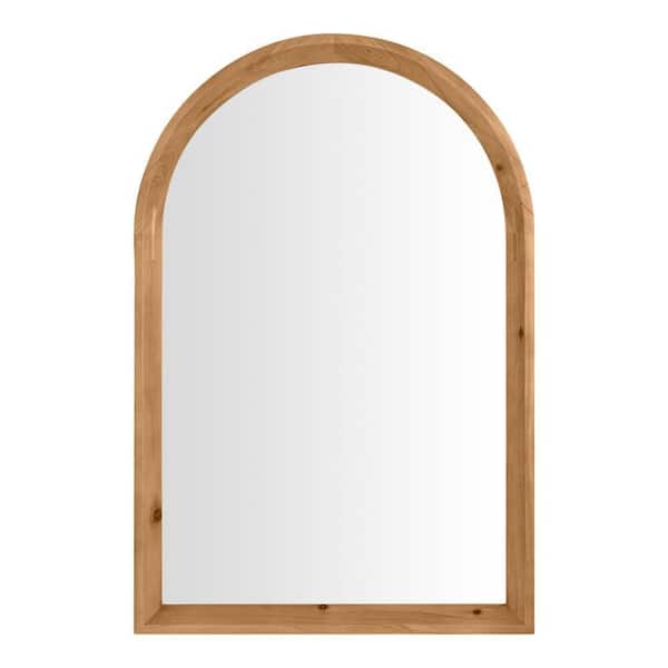 Medium Modern Arched Natural Wood Framed Mirror (20 in. W x 30 in. H)