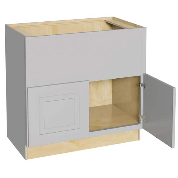 Home Decorators Collection Grayson 36 in. W x 24 in. D x 34.5 in. H Assembled Plywood Farm Sink Base Kitchen Cabinet in Pearl Gray with Soft Close