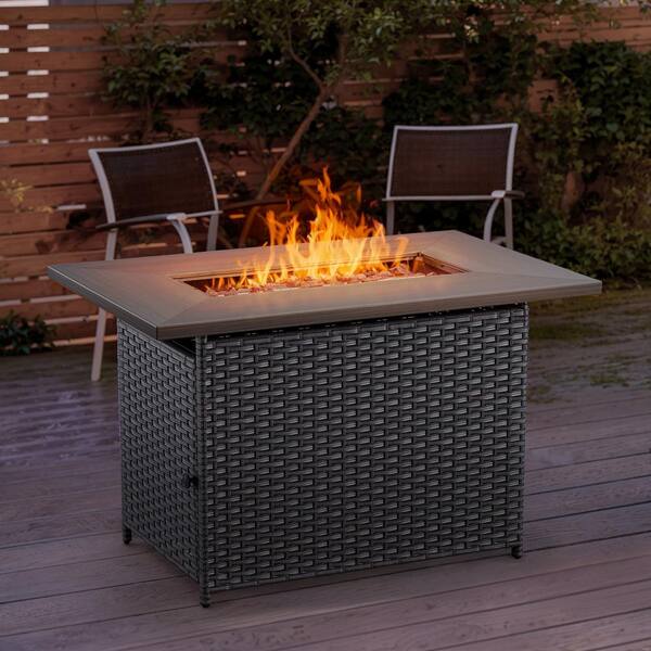 Opohoro ArcoBay 41 in. Rectangular Brown Wicker and Metal Propane Gas