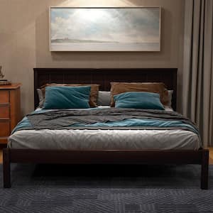 Full Size Espresso Platform Bed Frame with Headboard, Wood Slat Support, No Box Spring Needed