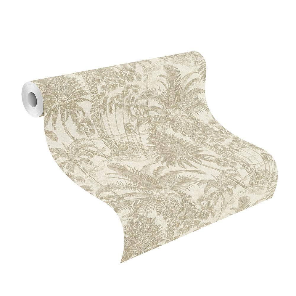 Neutral Gold Palm Trees and Monkeys Vinyl Wallpaper