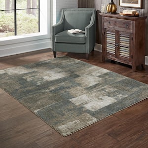Apex Blue/Brown 5 ft. x 8 ft. Distressed Geometric Abstract Polyester Indoor Area Rug