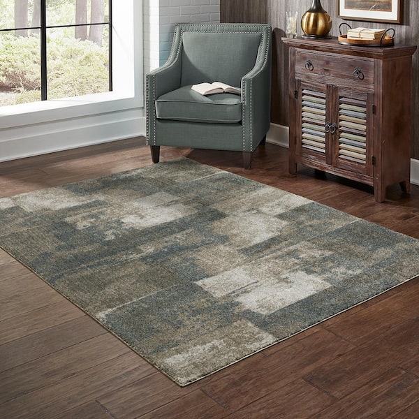 Apex Blue/Brown 10 ft. x 13 ft. Distressed Geometric Abstract Polyester Indoor Area Rug