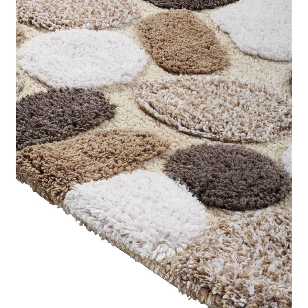 Pebble Pattern Beige and Brown Cotton Bath Rug Set