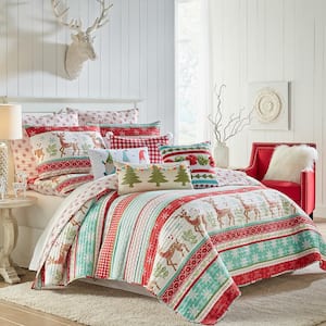 Let It Snow 2-Piece Multicolor Reindeer/Snowflakes Microfiber Twin/Twin XL Quilt Set