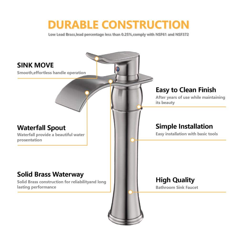 Brushed Nickel Single Handle High Arc Vessel Sink Faucet