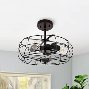 15 in. 3-Light Bronze Farmhouse Caged Semi-Flush Mount