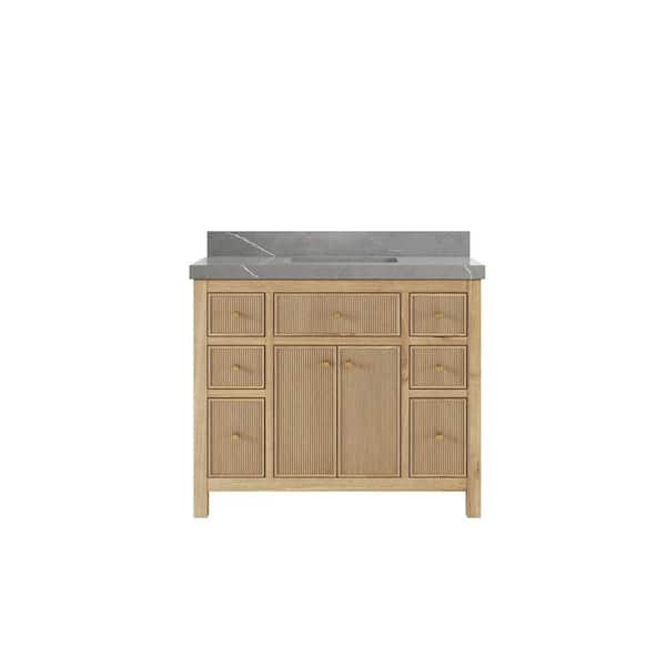 Willow Collections Sonoma Teak 42 in. W x 22 in. D x 36 in. H Single Sink Bath Vanity in Light Natural with 2 in. Piatra Gray Quartz Top