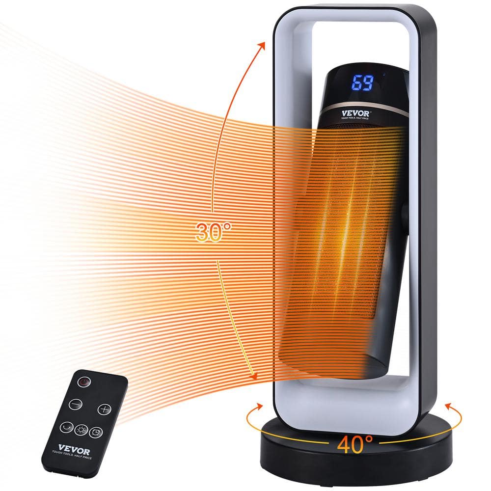 20-inch Black and Silver Ceramic Electric Heater with Thermostat