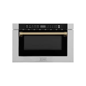 Autograph Edition 24 in. 1000-Watt Built-In Microwave Drawer in Stainless Steel & Traditional Champagne Bronze Handle