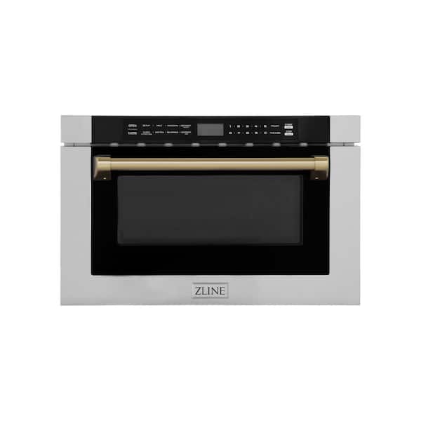 ZLINE Kitchen and Bath Autograph Edition 24 in. 1000-Watt Built-In Microwave Drawer in Stainless Steel & Traditional Champagne Bronze Handle