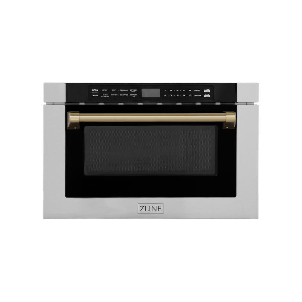 ZLINE Kitchen and Bath 24" Autograph Edition 1.2 cu.ft. in Stainless Steel Built-in Microwave Drawer and Champagne Bronze Traditional Handle, Stainless Steel with Champagne Bronze Handle