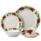 Poinsetta Holiday 20-Piece Holiday White/Glossy finish Ceramic Dinnerware Set (Service for 4)