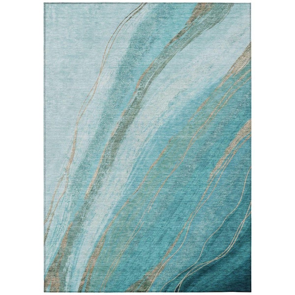 Chantille Machine Washable Indoor/Outdoor Abstract ACN2036 Turquoise 8 ft. x 10 ft. Area Rug