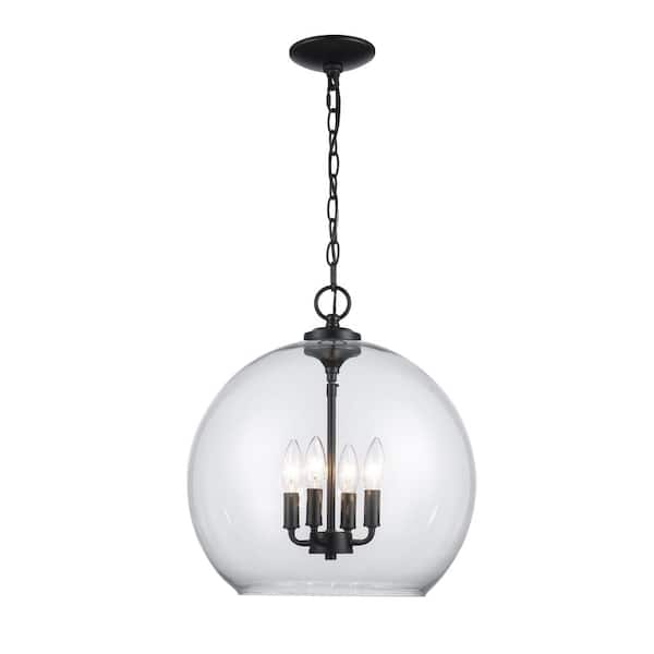 Home Decorators Collection Kingsley 16 in. 4-Light Matte Black Pendant Light Fixture with Clear Glass Shade