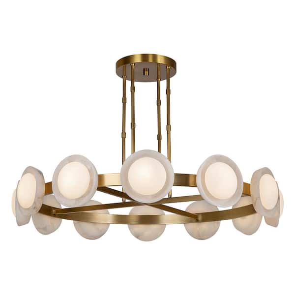 ALORA Alonso 50 in. 1-Light 40-Watt Vintage Brass/Alabaster Integrated LED Chandelier