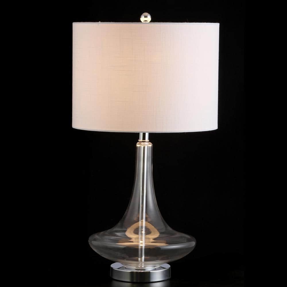 Cecile 25.5" Clear Glass Teardrop LED Table Lamp Set with Linen Shade