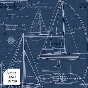 Yacht Club Coastal Blue Abstract Vinyl Peel & Stick Wallpaper Roll (Covers 30.75 Sq. Ft.)