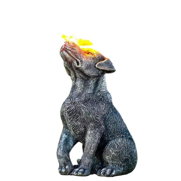 Cubilan Dog Statue with Solar Powered Butterfly-Great Outdoor Decoration