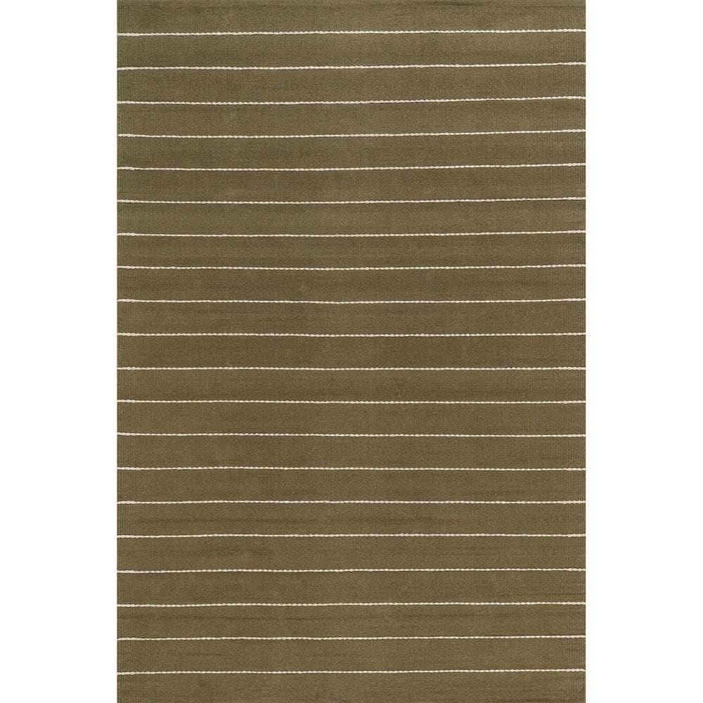 Handmade Olive Green Wool and Cotton Striped Rectangular Rug